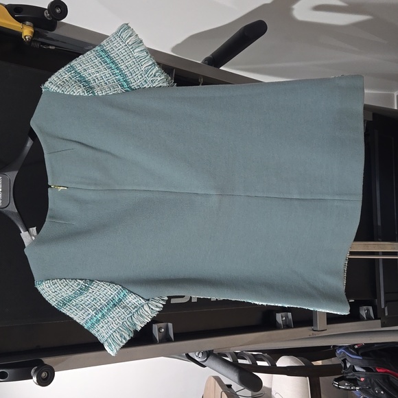 Tory Burch green, cream, teal classic tweed short sleeve top, size 6 - Picture 4 of 10